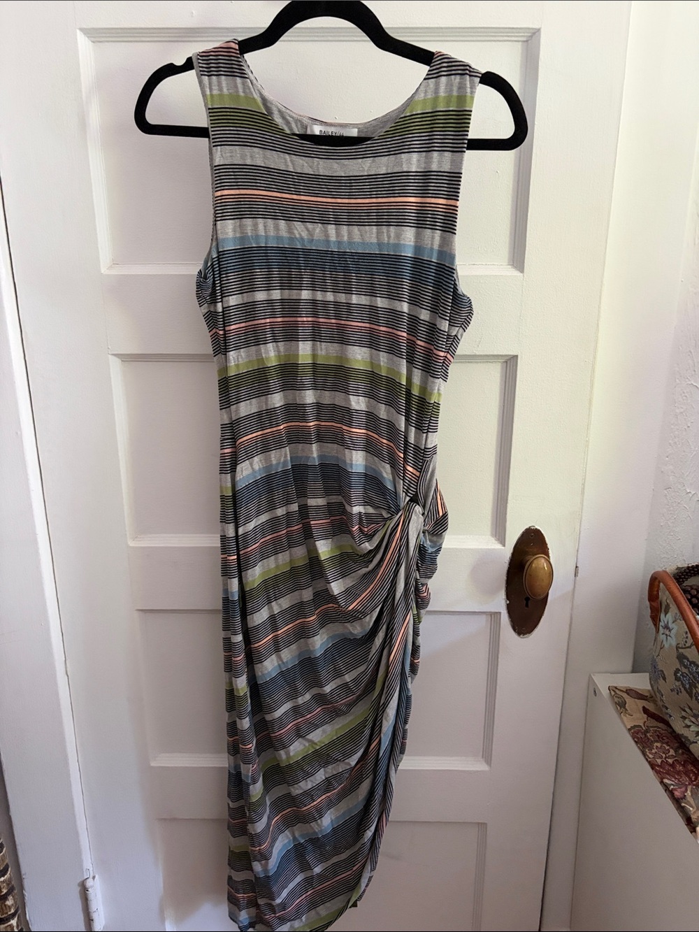 Bailey 44 Multi-Stripe Sleeveless Midi Dress with Side Knot